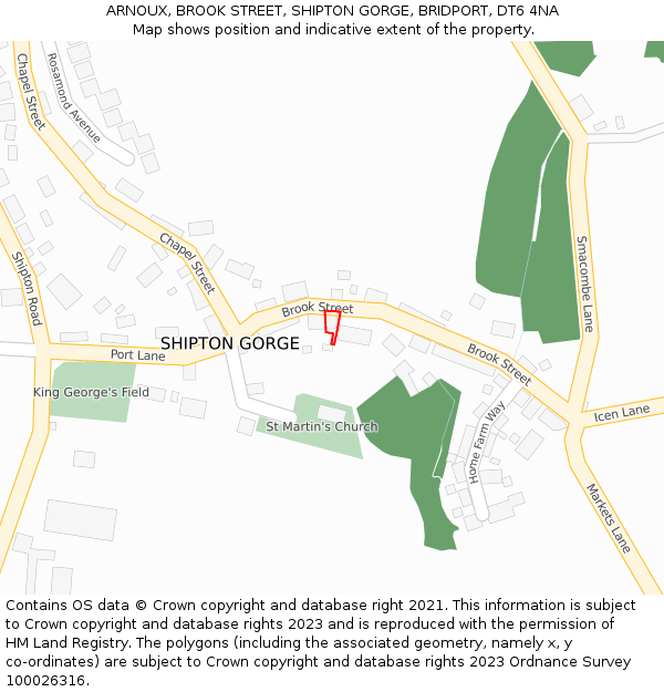 ARNOUX, BROOK STREET, SHIPTON GORGE, BRIDPORT, DT6 4NA: Location map and indicative extent of plot