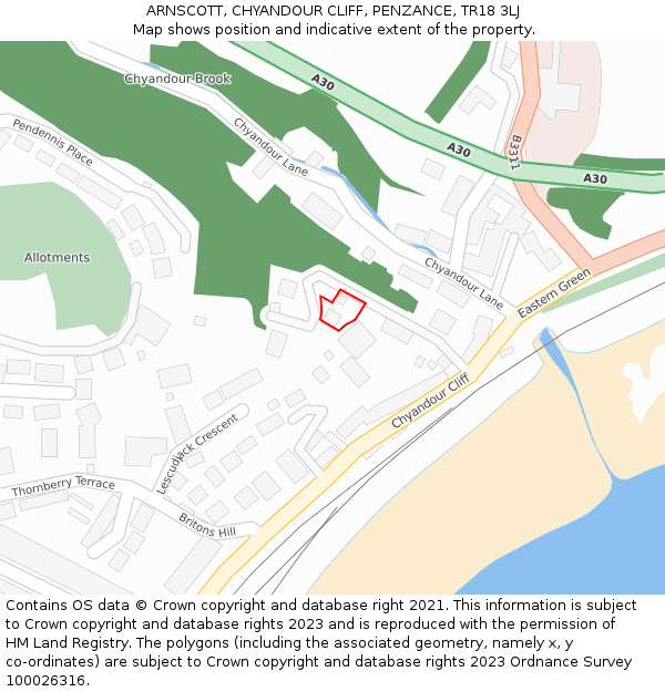 ARNSCOTT, CHYANDOUR CLIFF, PENZANCE, TR18 3LJ: Location map and indicative extent of plot