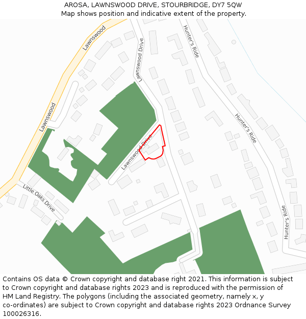 AROSA, LAWNSWOOD DRIVE, STOURBRIDGE, DY7 5QW: Location map and indicative extent of plot