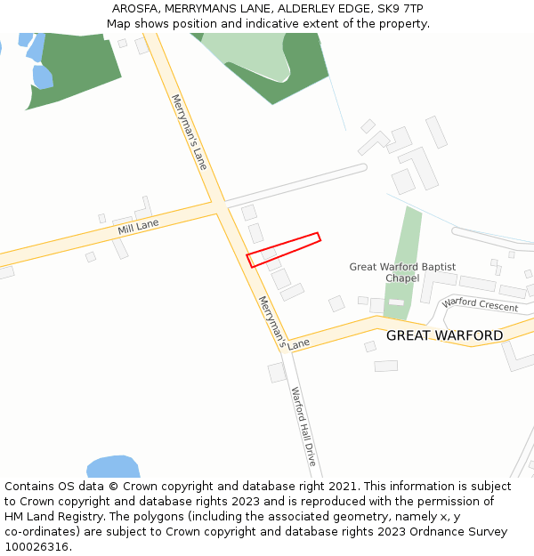 AROSFA, MERRYMANS LANE, ALDERLEY EDGE, SK9 7TP: Location map and indicative extent of plot
