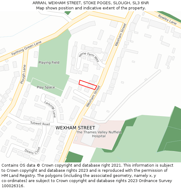 ARRAN, WEXHAM STREET, STOKE POGES, SLOUGH, SL3 6NR: Location map and indicative extent of plot