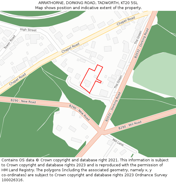 ARRATHORNE, DORKING ROAD, TADWORTH, KT20 5SL: Location map and indicative extent of plot