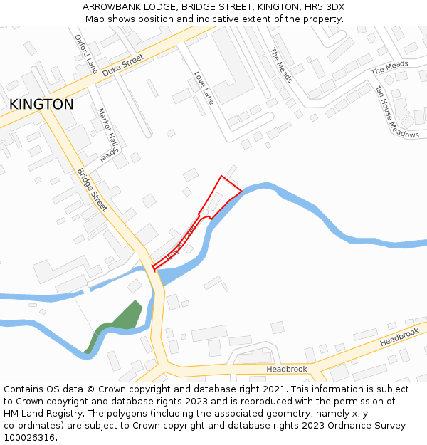 ARROWBANK LODGE, BRIDGE STREET, KINGTON, HR5 3DX: Location map and indicative extent of plot
