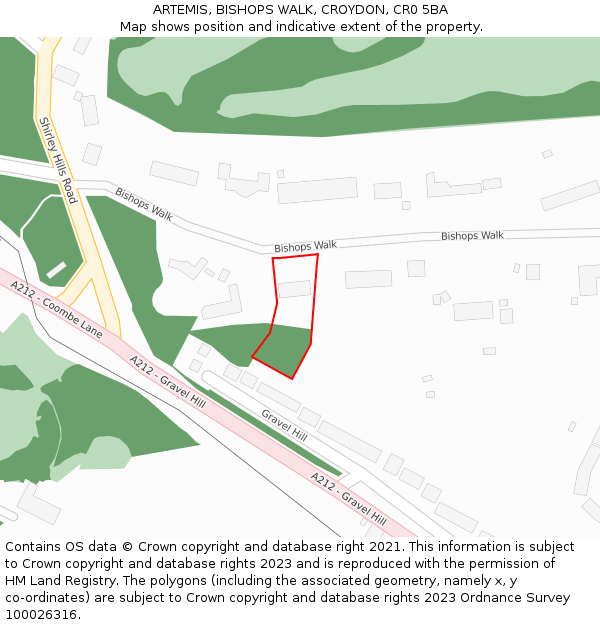 ARTEMIS, BISHOPS WALK, CROYDON, CR0 5BA: Location map and indicative extent of plot