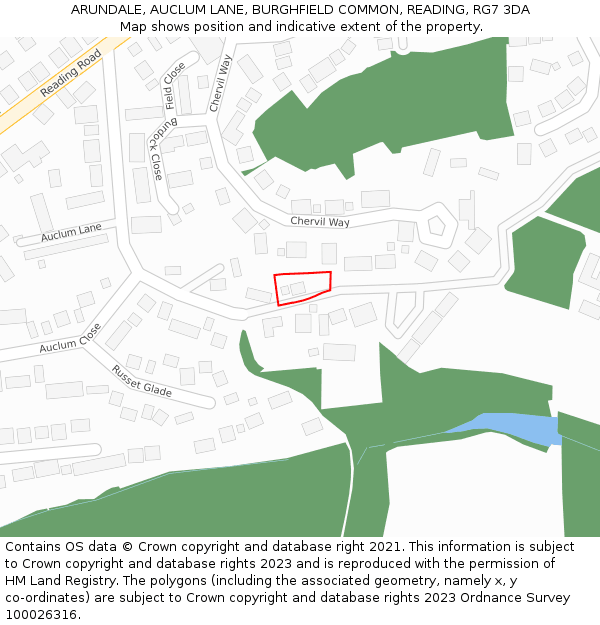 ARUNDALE, AUCLUM LANE, BURGHFIELD COMMON, READING, RG7 3DA: Location map and indicative extent of plot