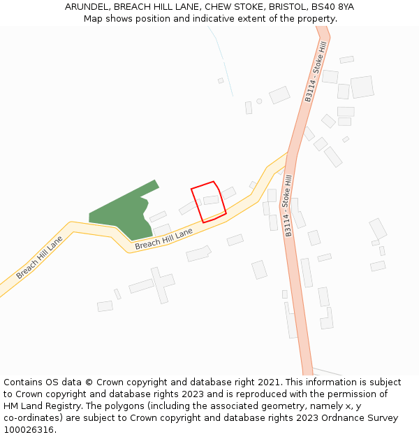 ARUNDEL, BREACH HILL LANE, CHEW STOKE, BRISTOL, BS40 8YA: Location map and indicative extent of plot