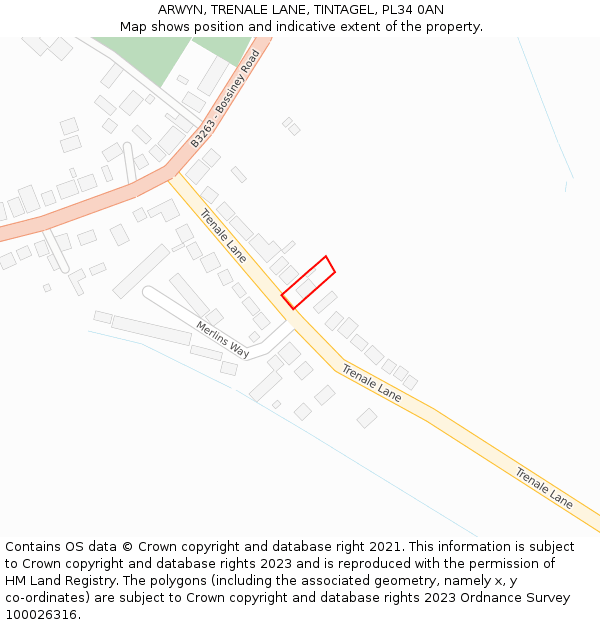 ARWYN, TRENALE LANE, TINTAGEL, PL34 0AN: Location map and indicative extent of plot