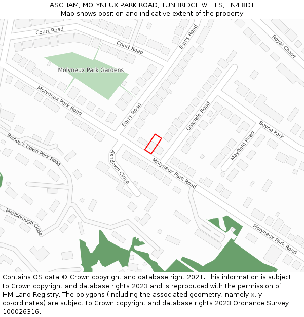 ASCHAM, MOLYNEUX PARK ROAD, TUNBRIDGE WELLS, TN4 8DT: Location map and indicative extent of plot