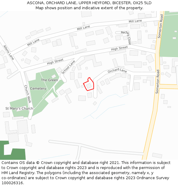 ASCONA, ORCHARD LANE, UPPER HEYFORD, BICESTER, OX25 5LD: Location map and indicative extent of plot
