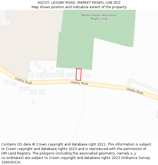 ASCOT, LEGSBY ROAD, MARKET RASEN, LN8 3DZ: Location map and indicative extent of plot