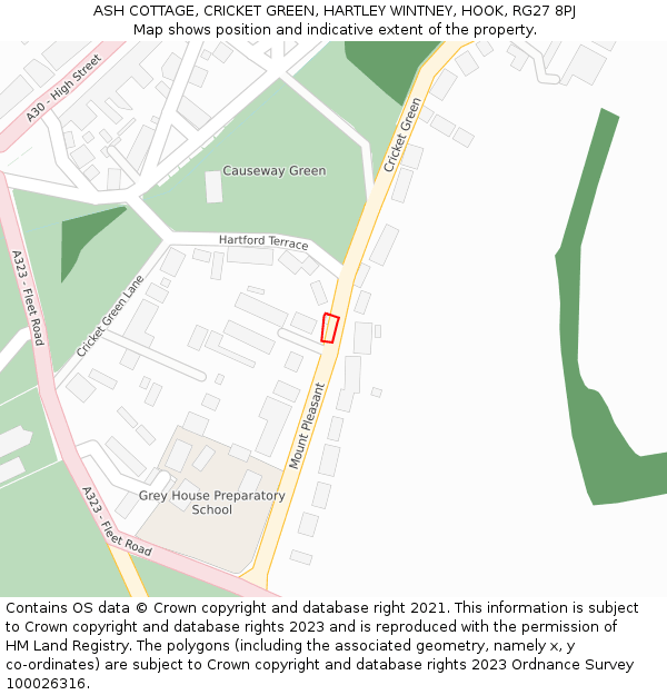 ASH COTTAGE, CRICKET GREEN, HARTLEY WINTNEY, HOOK, RG27 8PJ: Location map and indicative extent of plot