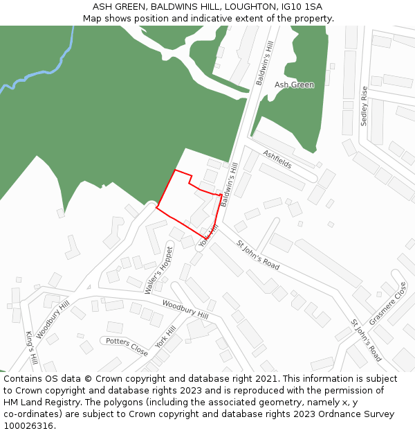 ASH GREEN, BALDWINS HILL, LOUGHTON, IG10 1SA: Location map and indicative extent of plot