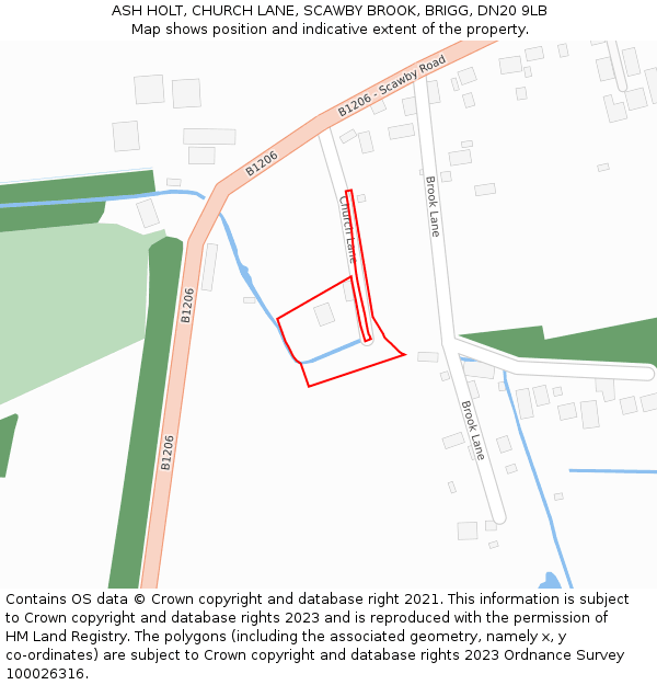 ASH HOLT, CHURCH LANE, SCAWBY BROOK, BRIGG, DN20 9LB: Location map and indicative extent of plot