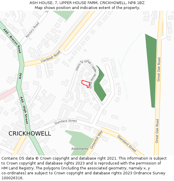 ASH HOUSE, 7, UPPER HOUSE FARM, CRICKHOWELL, NP8 1BZ: Location map and indicative extent of plot