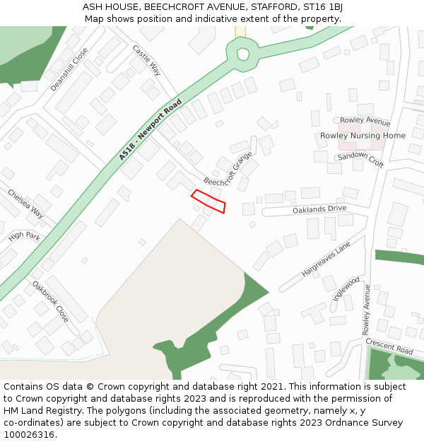 ASH HOUSE, BEECHCROFT AVENUE, STAFFORD, ST16 1BJ: Location map and indicative extent of plot