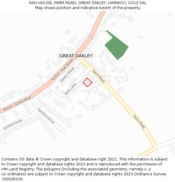 ASH HOUSE, FARM ROAD, GREAT OAKLEY, HARWICH, CO12 5AL: Location map and indicative extent of plot