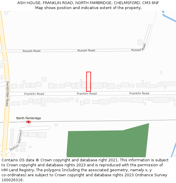 ASH HOUSE, FRANKLIN ROAD, NORTH FAMBRIDGE, CHELMSFORD, CM3 6NF: Location map and indicative extent of plot