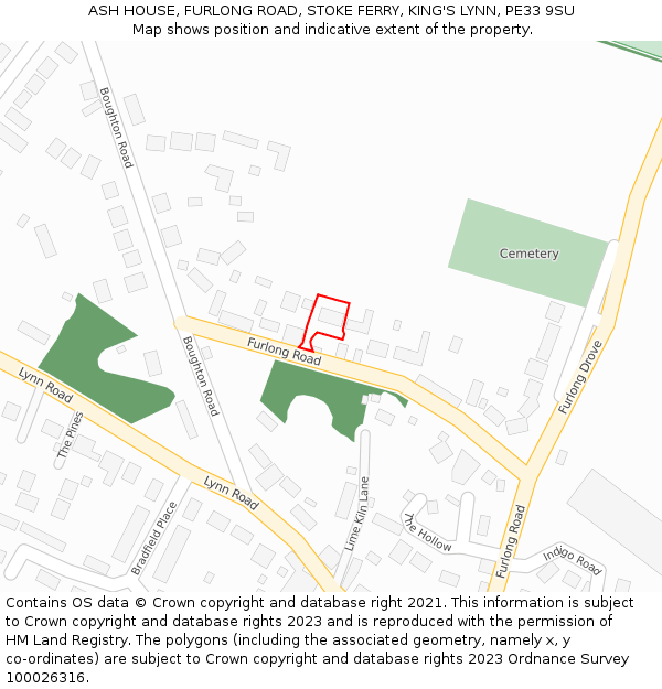 ASH HOUSE, FURLONG ROAD, STOKE FERRY, KING'S LYNN, PE33 9SU: Location map and indicative extent of plot