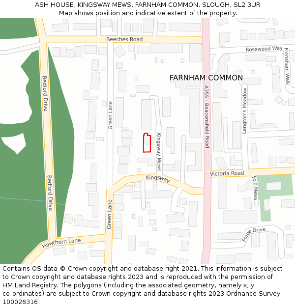 ASH HOUSE, KINGSWAY MEWS, FARNHAM COMMON, SLOUGH, SL2 3UR: Location map and indicative extent of plot