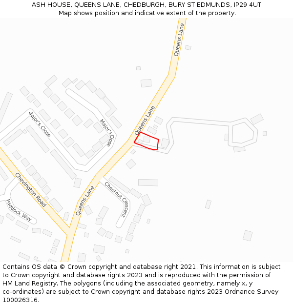 ASH HOUSE, QUEENS LANE, CHEDBURGH, BURY ST EDMUNDS, IP29 4UT: Location map and indicative extent of plot