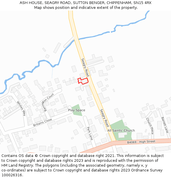 ASH HOUSE, SEAGRY ROAD, SUTTON BENGER, CHIPPENHAM, SN15 4RX: Location map and indicative extent of plot