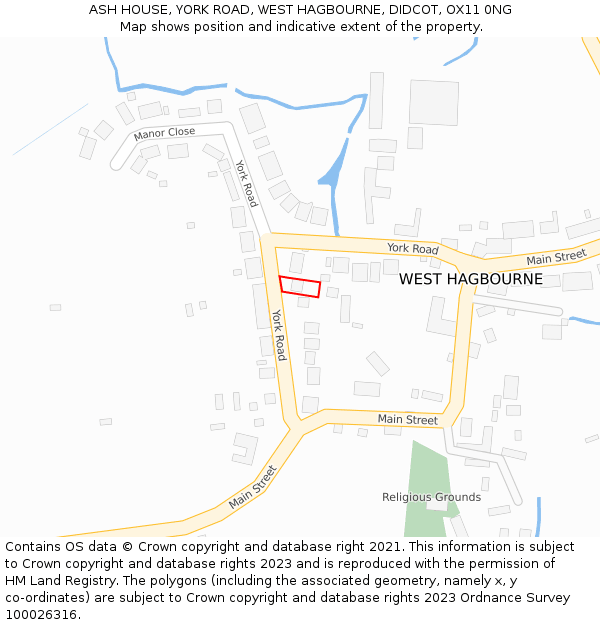 ASH HOUSE, YORK ROAD, WEST HAGBOURNE, DIDCOT, OX11 0NG: Location map and indicative extent of plot