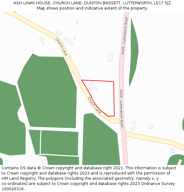 ASH LAWN HOUSE, CHURCH LANE, DUNTON BASSETT, LUTTERWORTH, LE17 5JZ: Location map and indicative extent of plot