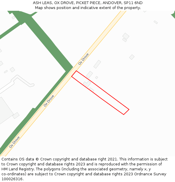 ASH LEAS, OX DROVE, PICKET PIECE, ANDOVER, SP11 6ND: Location map and indicative extent of plot