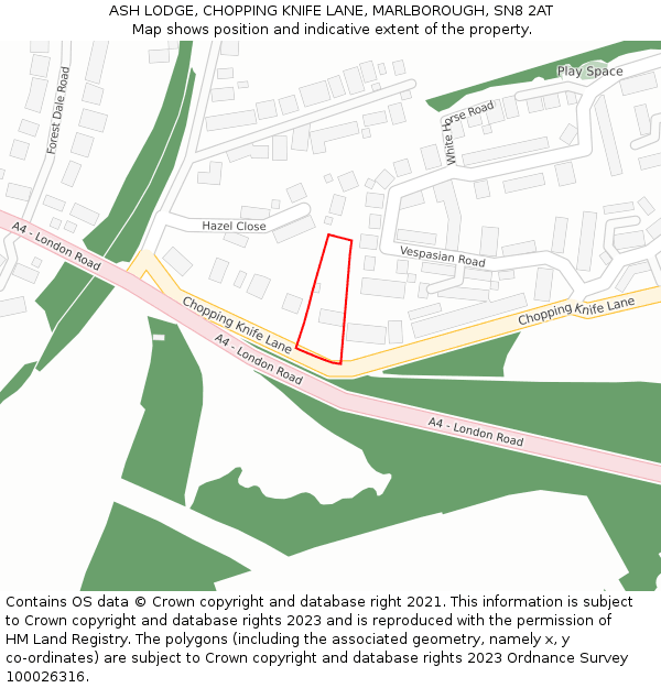 ASH LODGE, CHOPPING KNIFE LANE, MARLBOROUGH, SN8 2AT: Location map and indicative extent of plot