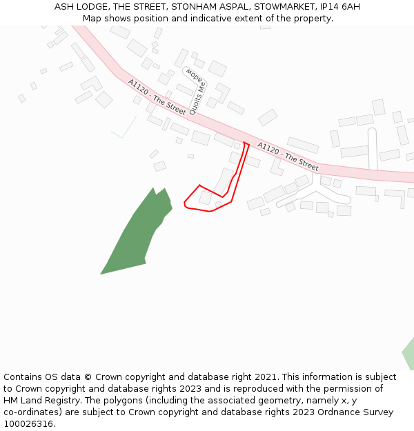 ASH LODGE, THE STREET, STONHAM ASPAL, STOWMARKET, IP14 6AH: Location map and indicative extent of plot