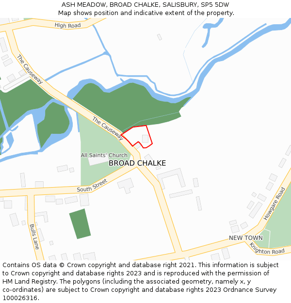 ASH MEADOW, BROAD CHALKE, SALISBURY, SP5 5DW: Location map and indicative extent of plot