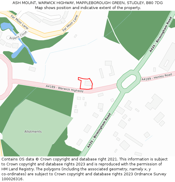 ASH MOUNT, WARWICK HIGHWAY, MAPPLEBOROUGH GREEN, STUDLEY, B80 7DG: Location map and indicative extent of plot