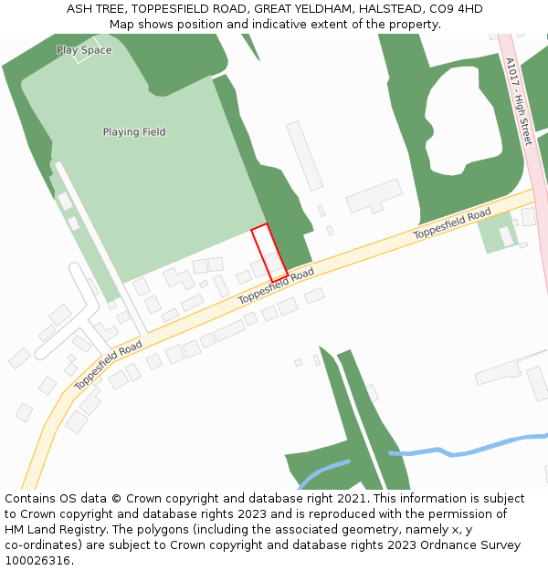 ASH TREE, TOPPESFIELD ROAD, GREAT YELDHAM, HALSTEAD, CO9 4HD: Location map and indicative extent of plot