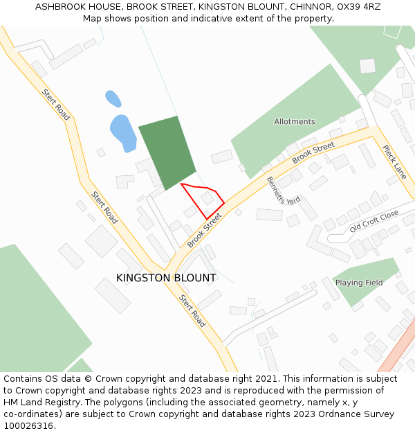 ASHBROOK HOUSE, BROOK STREET, KINGSTON BLOUNT, CHINNOR, OX39 4RZ: Location map and indicative extent of plot