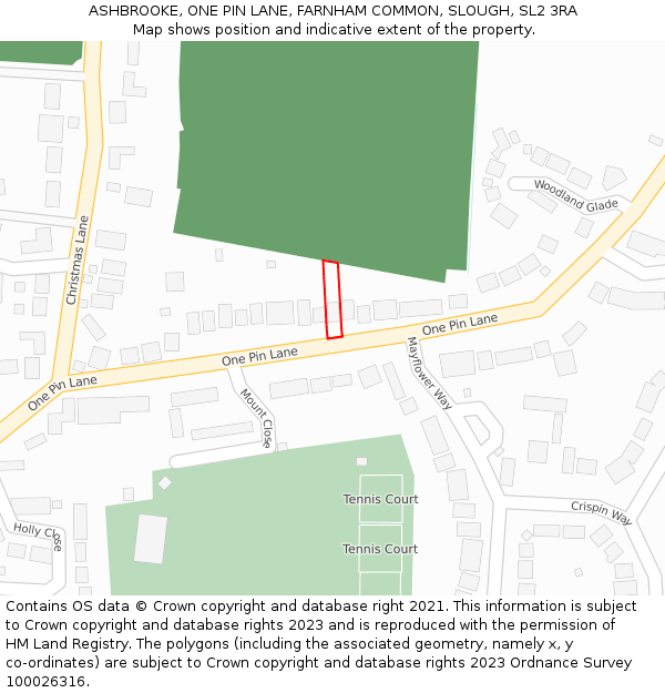 ASHBROOKE, ONE PIN LANE, FARNHAM COMMON, SLOUGH, SL2 3RA: Location map and indicative extent of plot