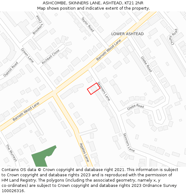 ASHCOMBE, SKINNERS LANE, ASHTEAD, KT21 2NR: Location map and indicative extent of plot