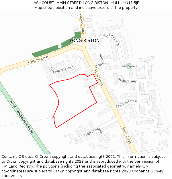 ASHCOURT, MAIN STREET, LONG RISTON, HULL, HU11 5JF: Location map and indicative extent of plot