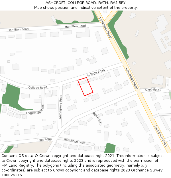 ASHCROFT, COLLEGE ROAD, BATH, BA1 5RY: Location map and indicative extent of plot