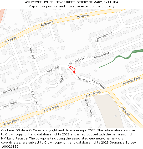 ASHCROFT HOUSE, NEW STREET, OTTERY ST MARY, EX11 1EA: Location map and indicative extent of plot