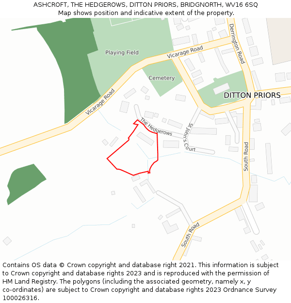 ASHCROFT, THE HEDGEROWS, DITTON PRIORS, BRIDGNORTH, WV16 6SQ: Location map and indicative extent of plot