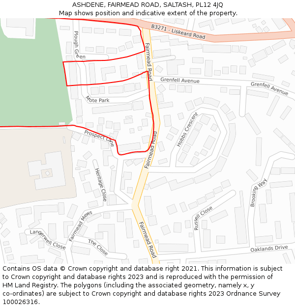 ASHDENE, FAIRMEAD ROAD, SALTASH, PL12 4JQ: Location map and indicative extent of plot