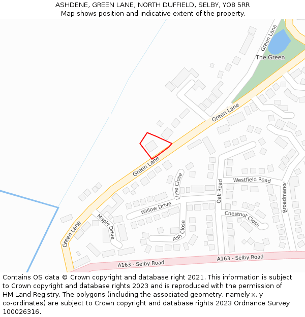 ASHDENE, GREEN LANE, NORTH DUFFIELD, SELBY, YO8 5RR: Location map and indicative extent of plot