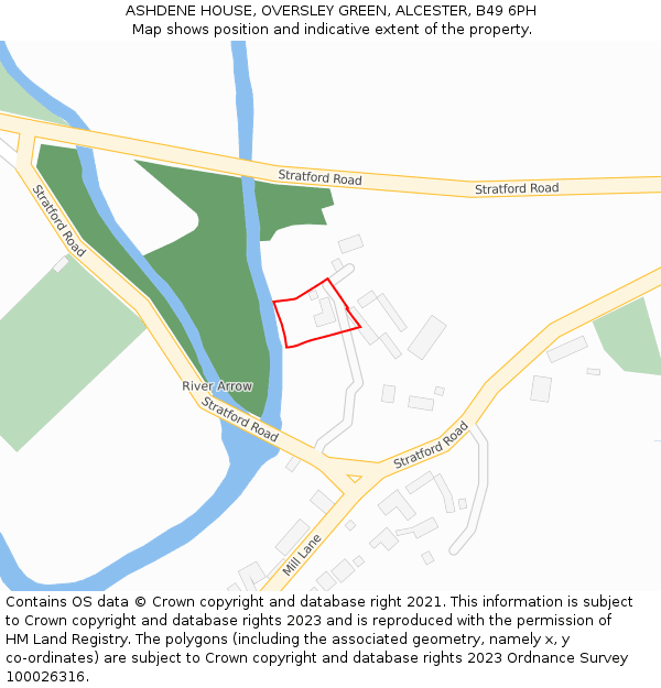 ASHDENE HOUSE, OVERSLEY GREEN, ALCESTER, B49 6PH: Location map and indicative extent of plot