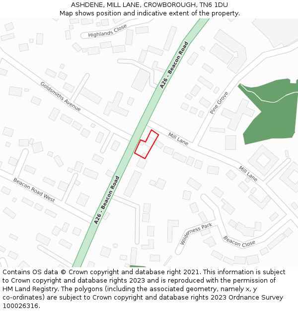 ASHDENE, MILL LANE, CROWBOROUGH, TN6 1DU: Location map and indicative extent of plot