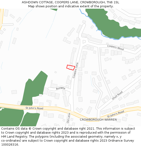 ASHDOWN COTTAGE, COOPERS LANE, CROWBOROUGH, TN6 1SL: Location map and indicative extent of plot