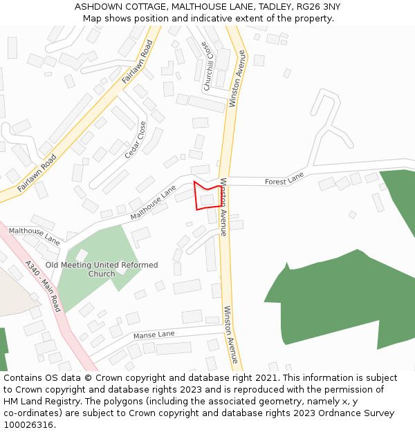 ASHDOWN COTTAGE, MALTHOUSE LANE, TADLEY, RG26 3NY: Location map and indicative extent of plot