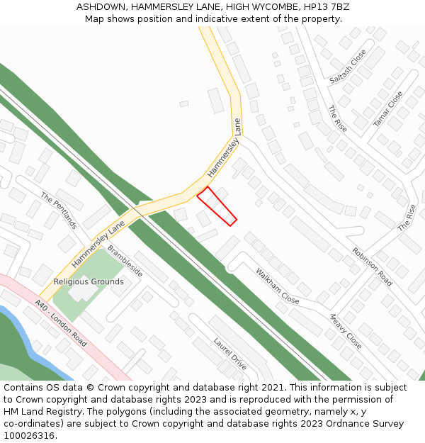 ASHDOWN, HAMMERSLEY LANE, HIGH WYCOMBE, HP13 7BZ: Location map and indicative extent of plot