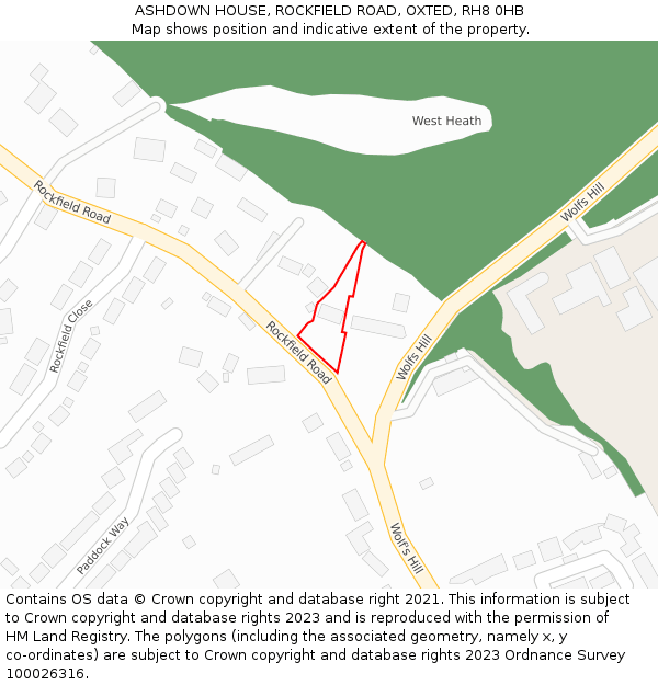 ASHDOWN HOUSE, ROCKFIELD ROAD, OXTED, RH8 0HB: Location map and indicative extent of plot