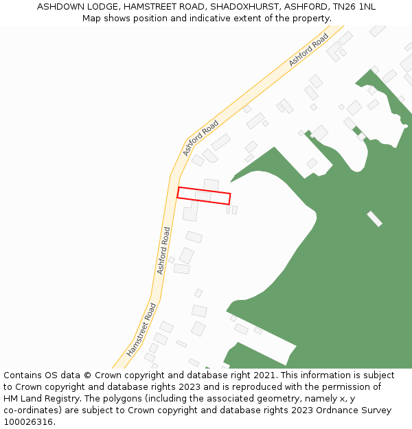 ASHDOWN LODGE, HAMSTREET ROAD, SHADOXHURST, ASHFORD, TN26 1NL: Location map and indicative extent of plot