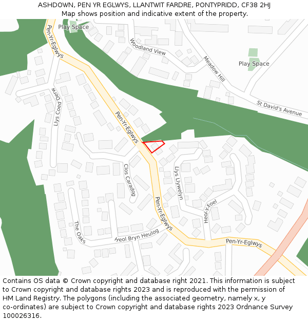 ASHDOWN, PEN YR EGLWYS, LLANTWIT FARDRE, PONTYPRIDD, CF38 2HJ: Location map and indicative extent of plot